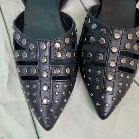 M.GEMI Black Studded Cut Out Leather Pointed Toe Ankle Strap Sandals Flats~37 - Picture 4 of 8